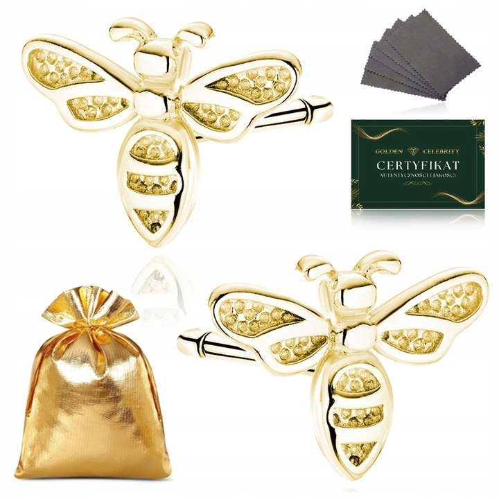 Kolczyki Złote Damskie Pszczoły Pr. 925/585 Pozłacane Na Prezent + Gratis