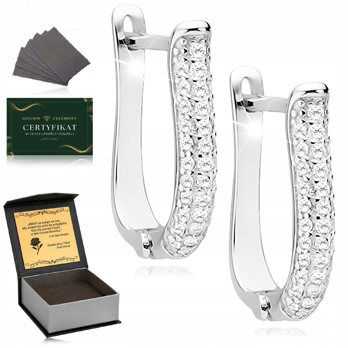 Srebrne Kolczyki Damskie 925 Klasyczne Angielskie Prezent Dla Niej + Grawer