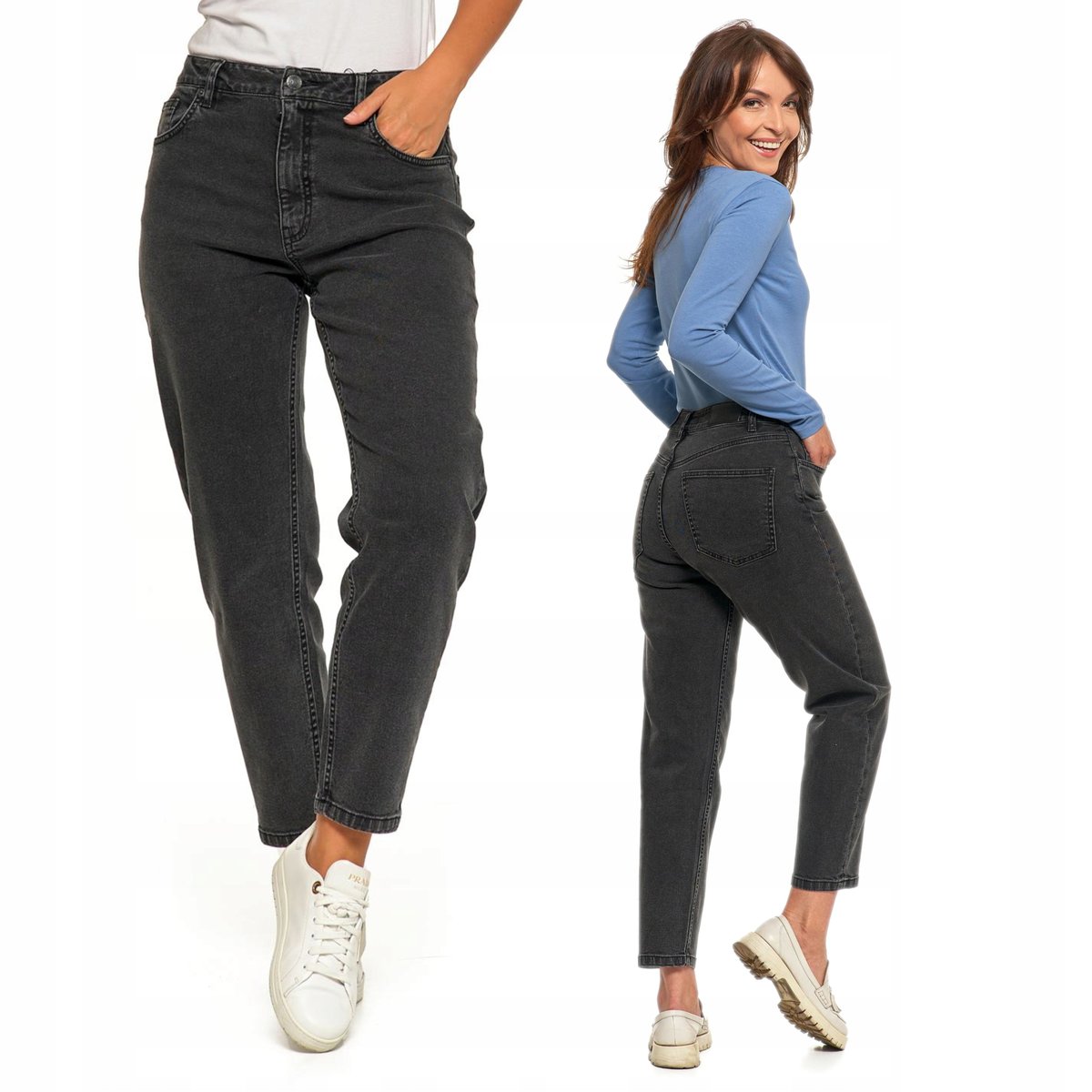 Spodnie Mom Fit Jeansowe Damskie z Wysokim Stanem Luźne Jeansy MORAJ r. 38