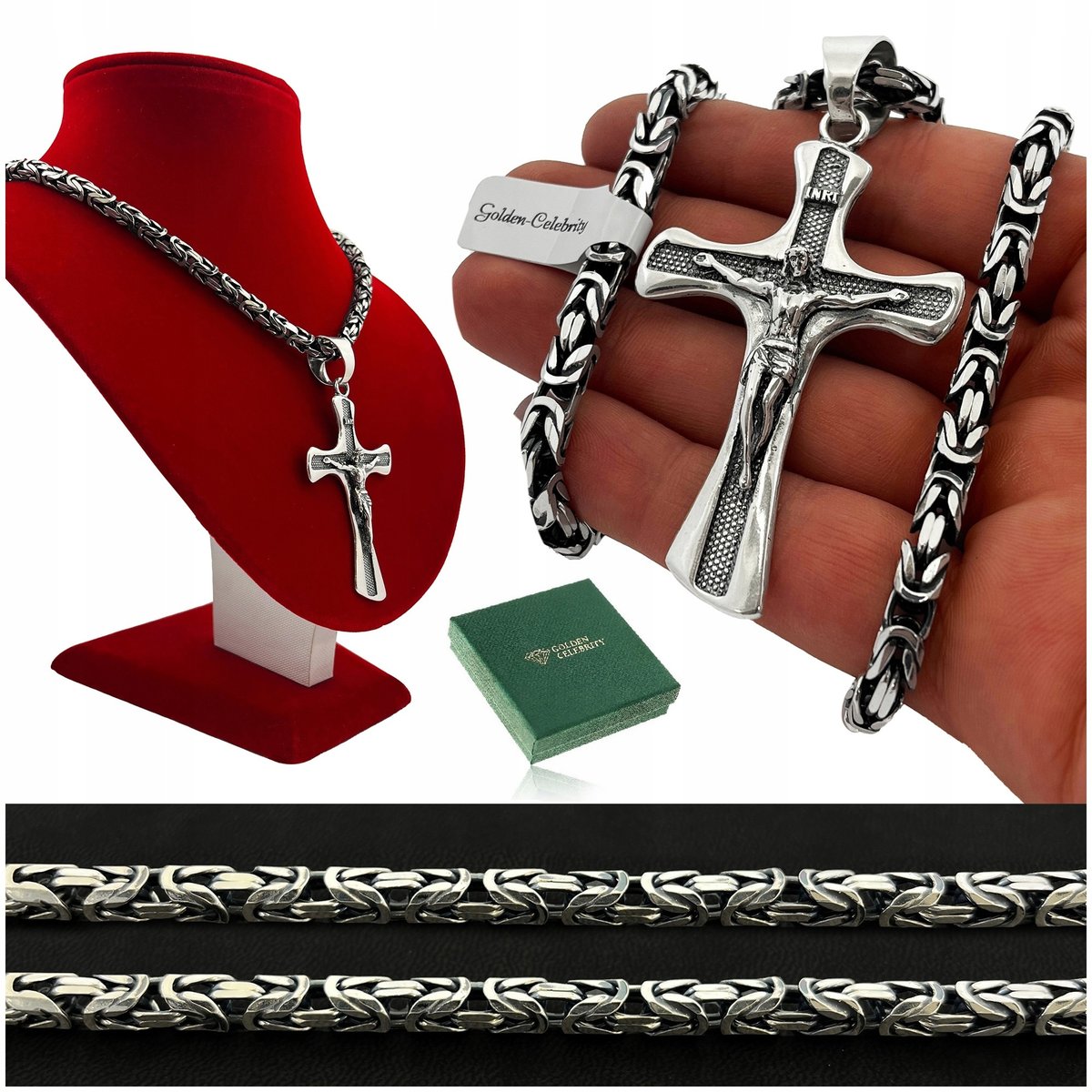 Gruby Łancuszek Srebrny Męski Splot Królewski Z Krzyżykiem 55Cm/5Mm Pr. 925