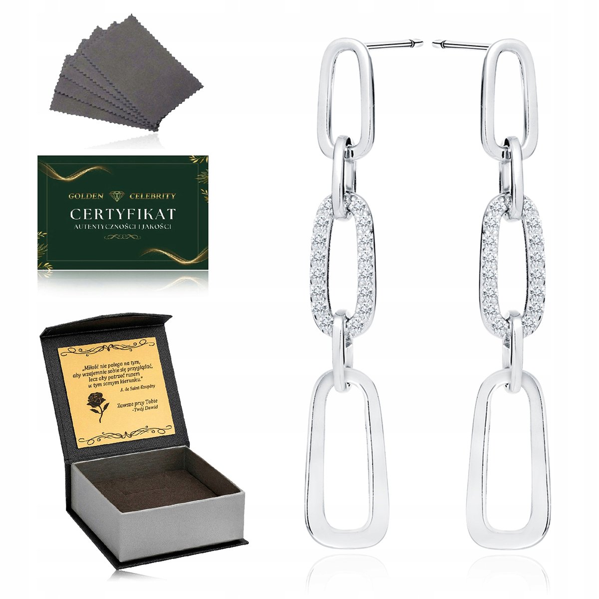 Srebrne Kolczyki Damskie Pr.925 Długie Wiszące Prezent Dla Kobiety + Grawer
