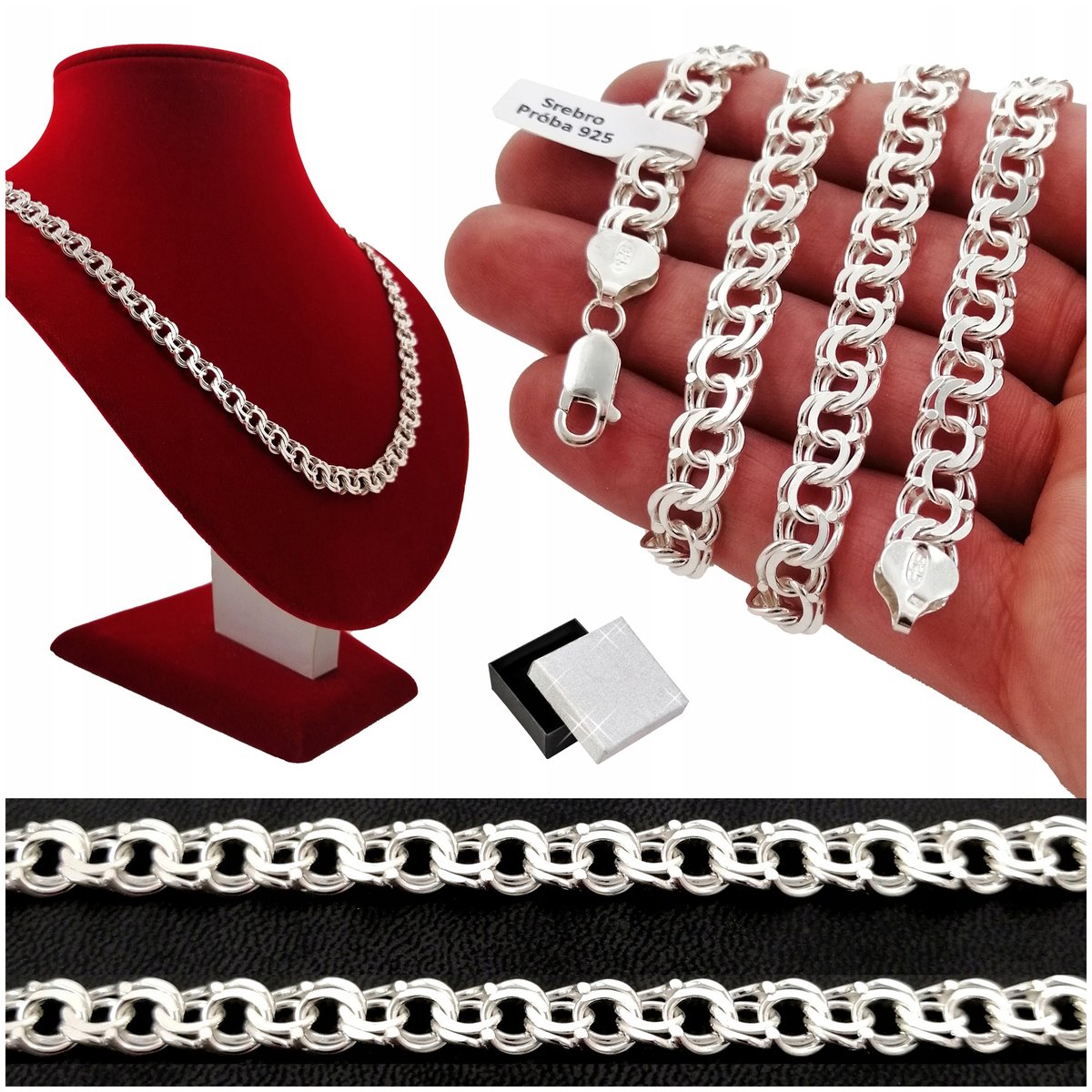 Piękny Męski Srebrny Łańcuszek Garibaldi Masywny Łańcuch Dla Faceta Gratisy