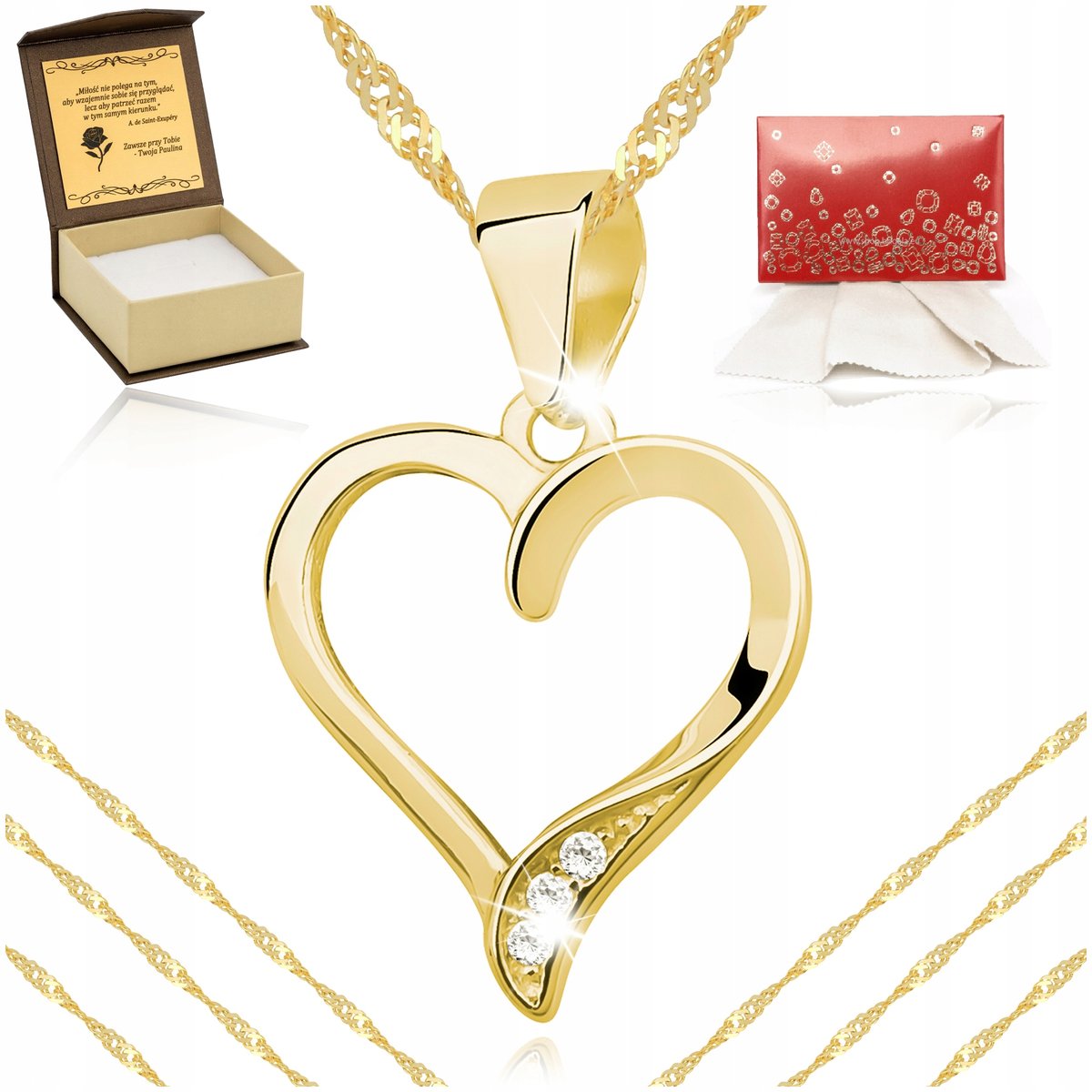 Zjawiskowy Damski Naszyjnik Serce Próba 925 Srebro+Złoto 585 Grawer Gratis