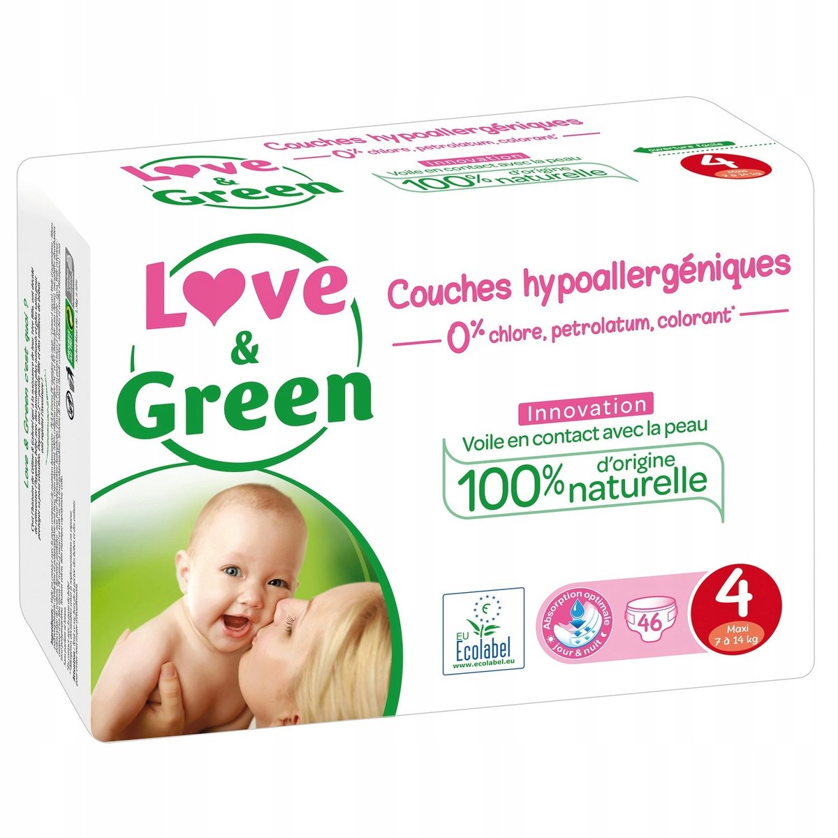 Pieluszki Love&Green Antyalergiczne Ekologiczne Rozmiar 4 7-14 kg 46 szt