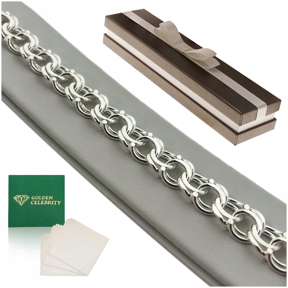 Gruba Męska Bransoletka Garibaldi 22Cm/11Mm Srebro Pr. 925 Szeroka Prezent