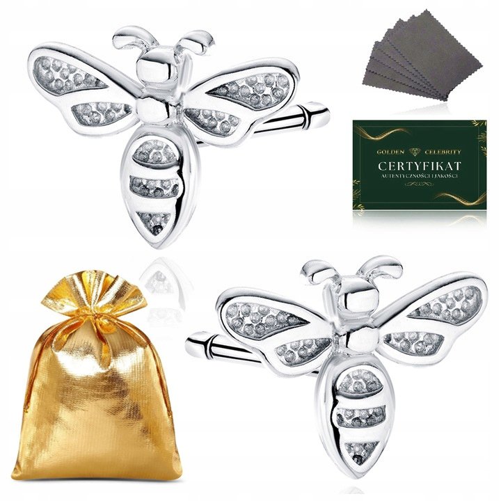 Kolczyki Srebrne Serca Pszczółki Z Cyrkoniami Próba 925 Dla Niej + Gratis