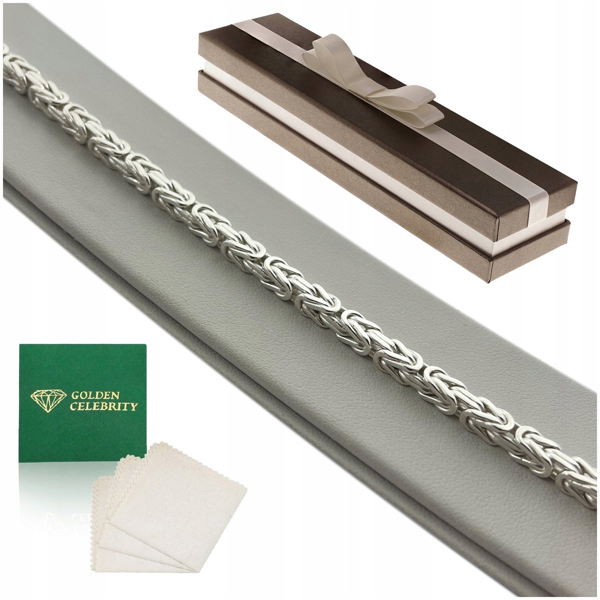 Męska Bransoletka Srebrna Splot Królewski 22Cm/3,8Mm Srebro Pr. 925 Prezent