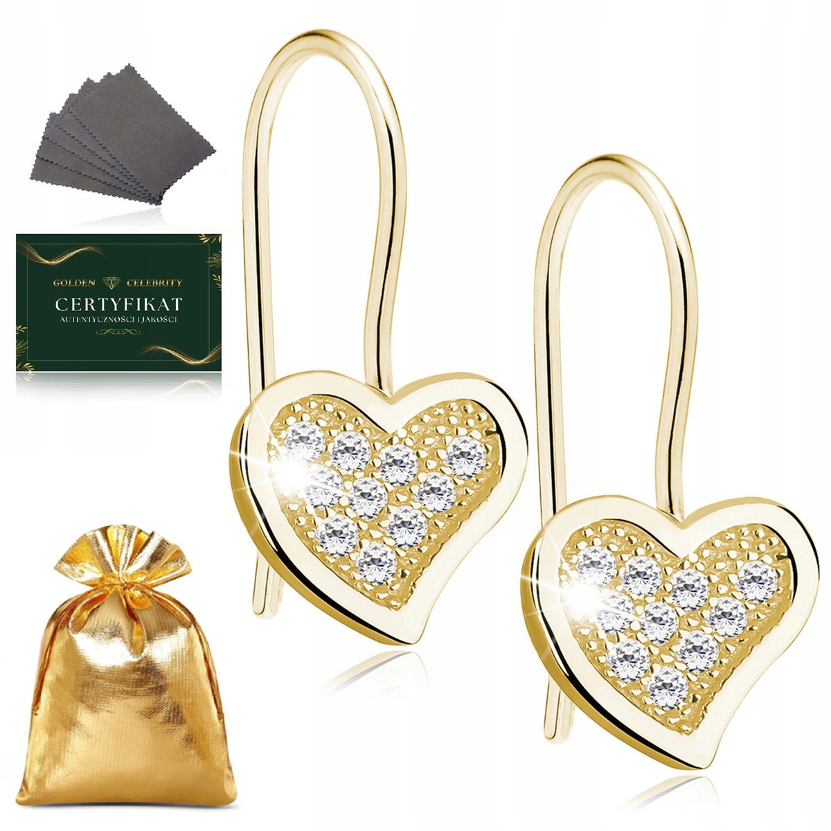 Pozłacane Kolczyki Damskie Serca Z Cyrkoniamii Na Biglu Prezent Dla Kobiety
