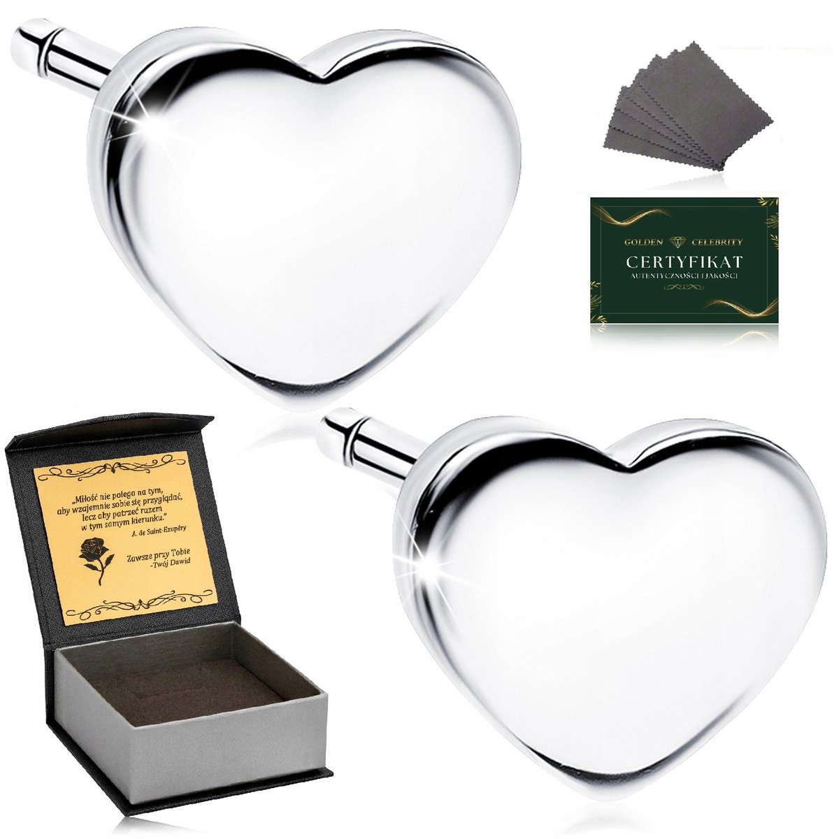 Srebrne Kolczyki Damskie 925 Serduszka Klasyczne Prezent Dla Niej + Grawer