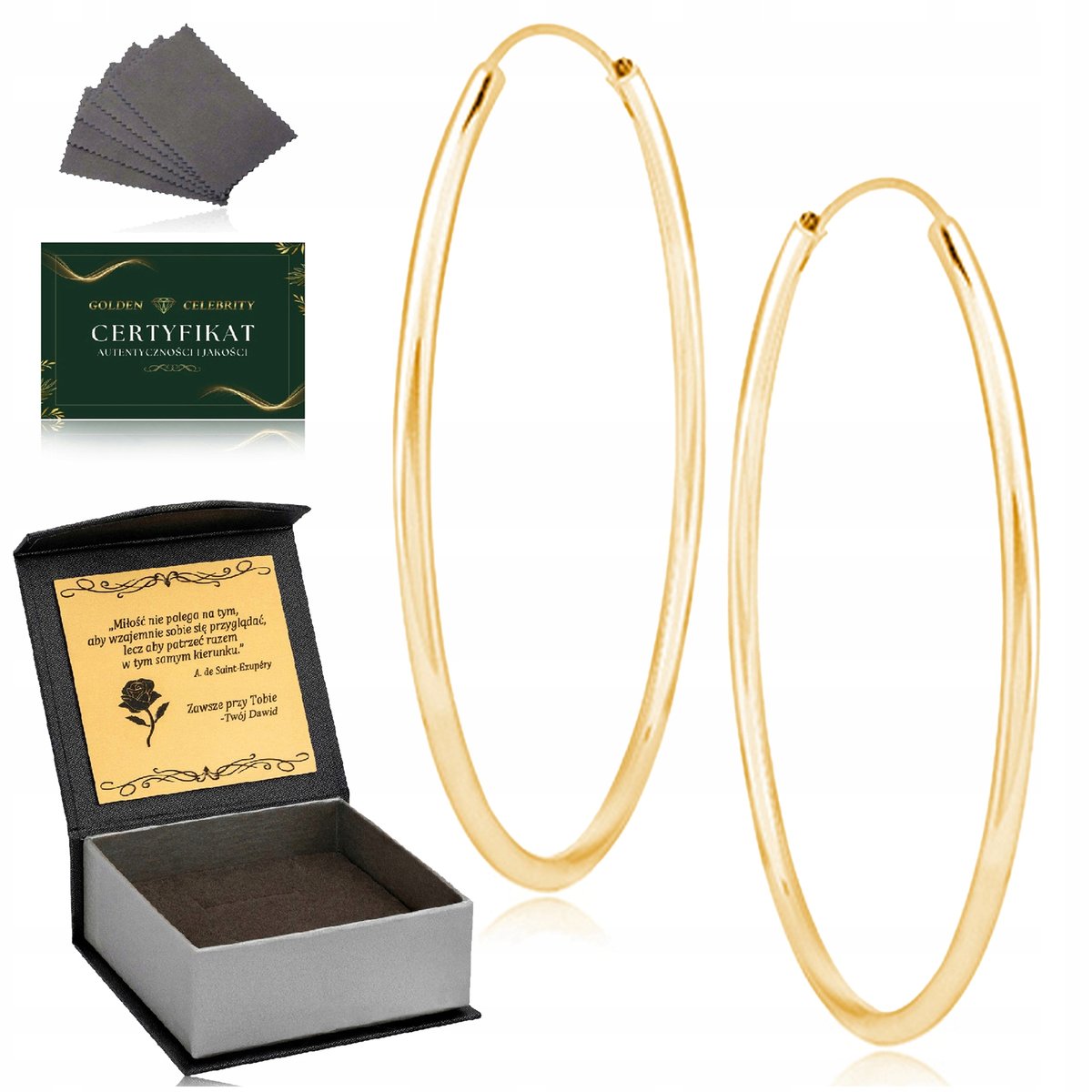 Eleganckie Duże Złote Pozłacane Kolczyki Koła Kółka 7 Cm 925/585 + Grawer