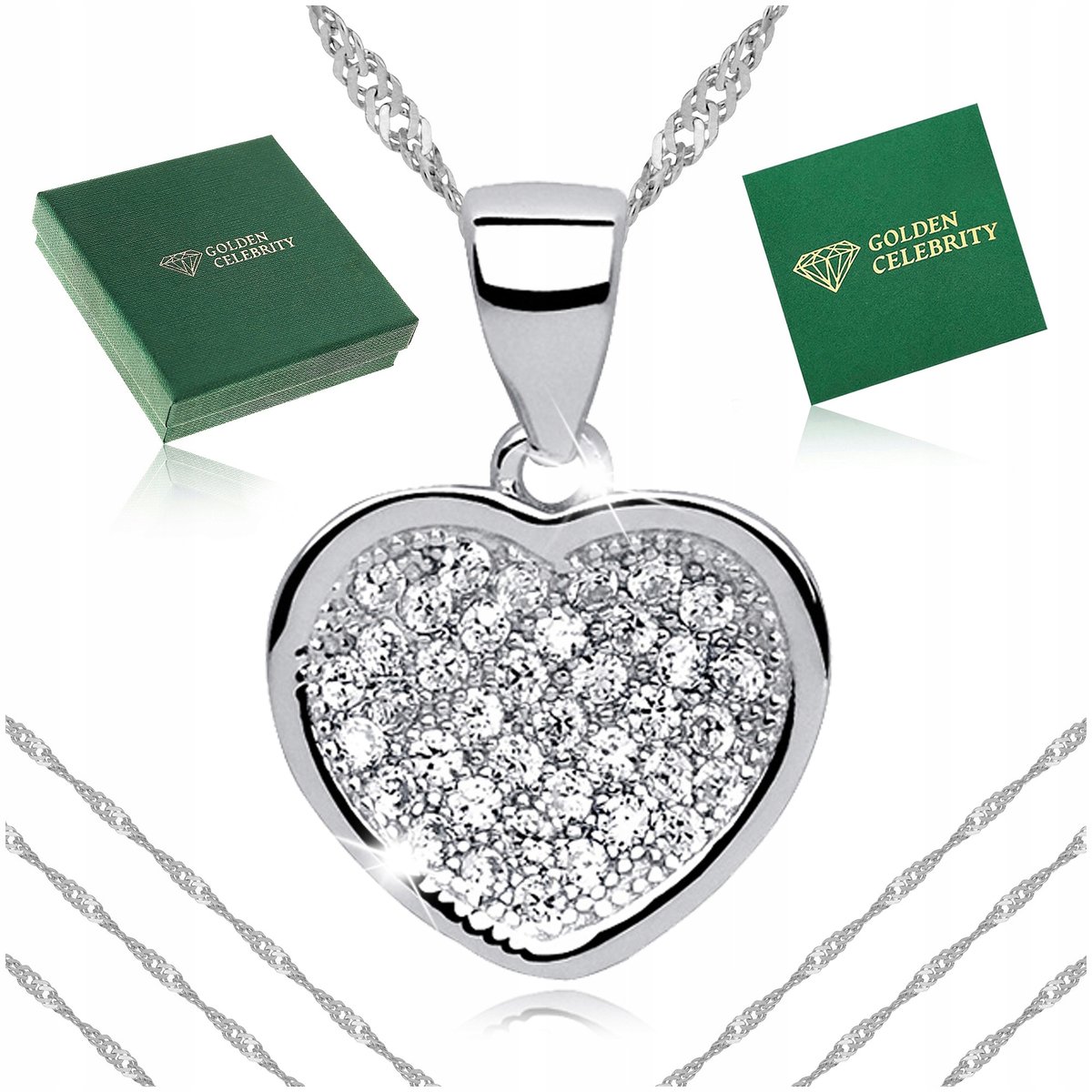 Srebrny Naszyjnik Serduszko Z Cyrkoniami 925 Celebrytka Prezent Dla Niej