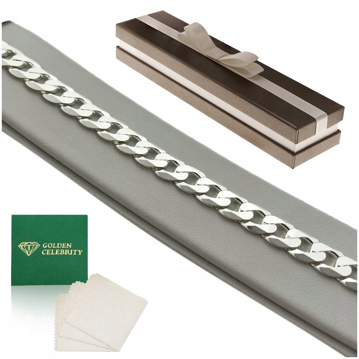 Gruba Męska Bransoletka Pancerka 21,5Cm/9Mm Srebro Pr. 925 Szeroka Prezent