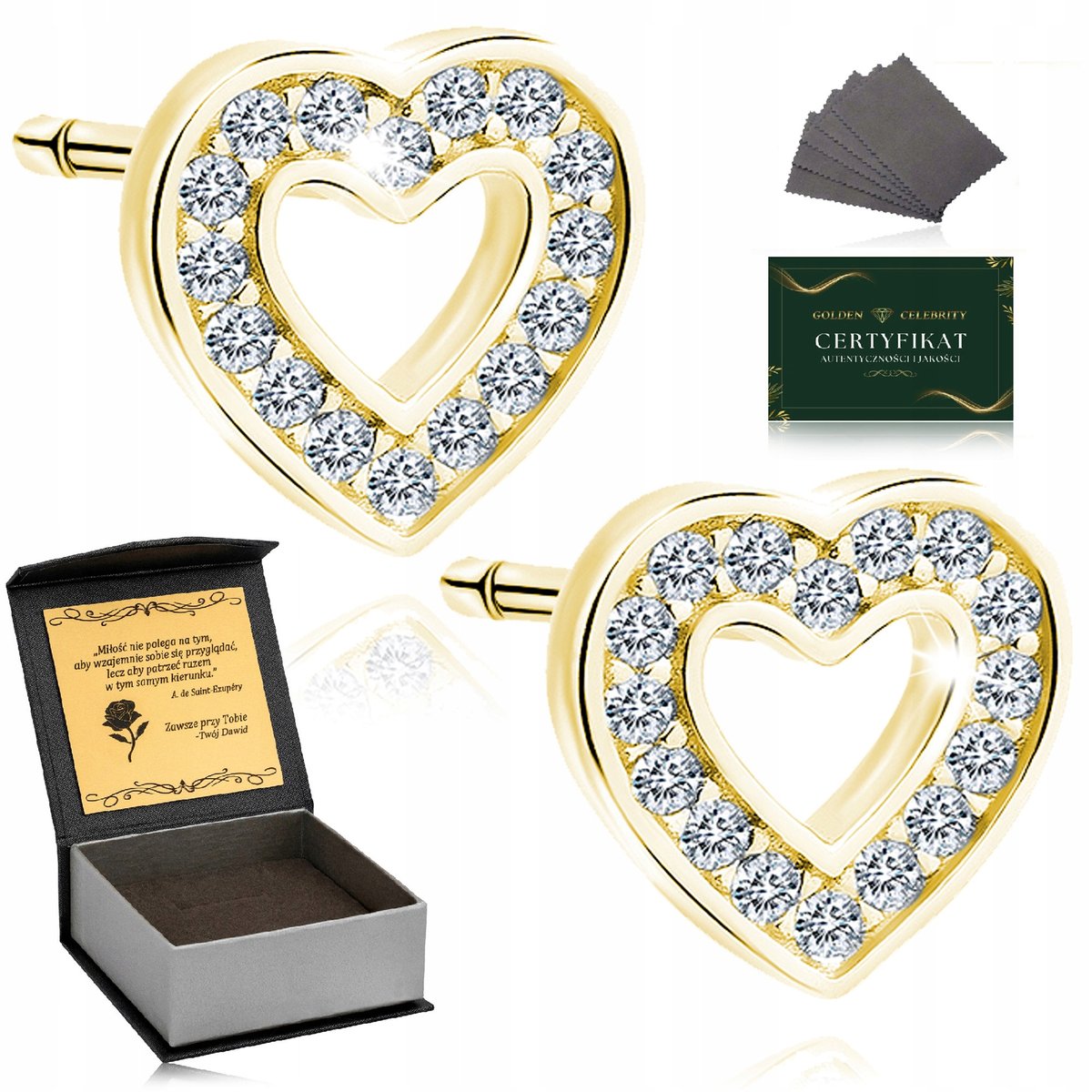 Pozłacane Kolczyki Damskie Serca Srebro 925 Prezent Dla Dziewczyny, Córki