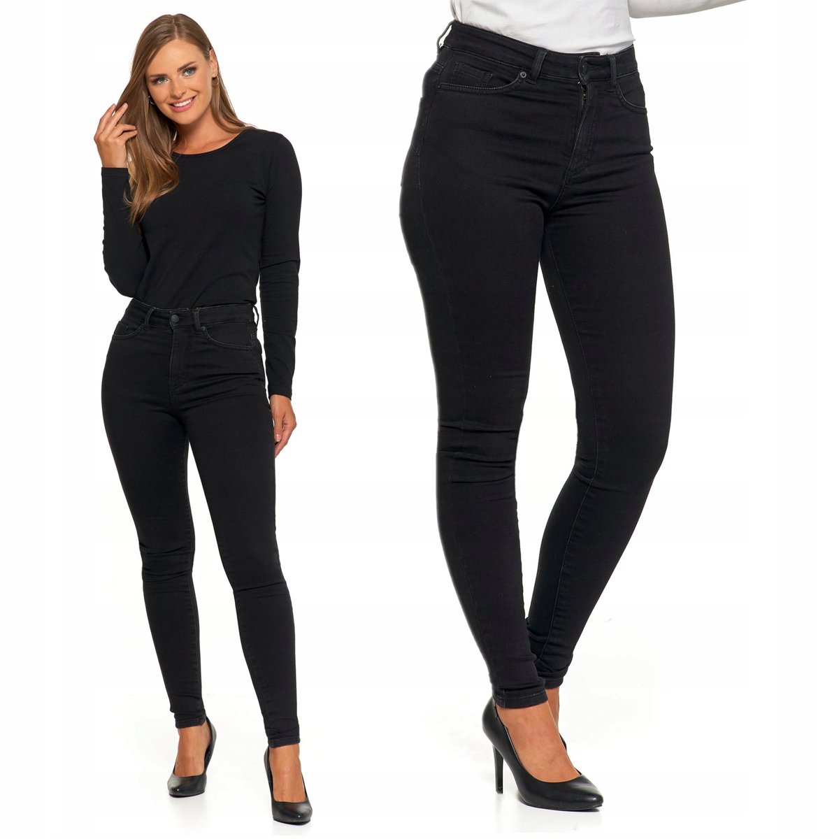 Jeansy Spodnie Damskie Rurki Wysoki Stan Klasyczne Skinny Czarne MORAJ r.44