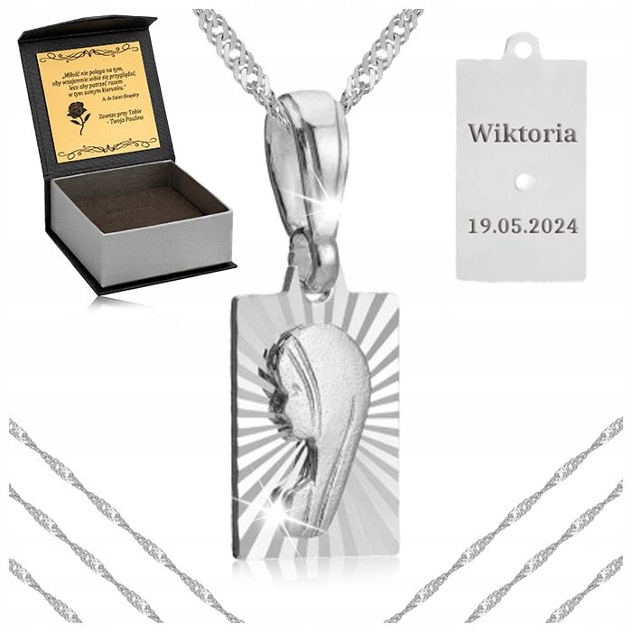 Damski Długi Naszyjnik Singapur + Medalik Wisiorek 925 +Grawer 70Cm Prezent