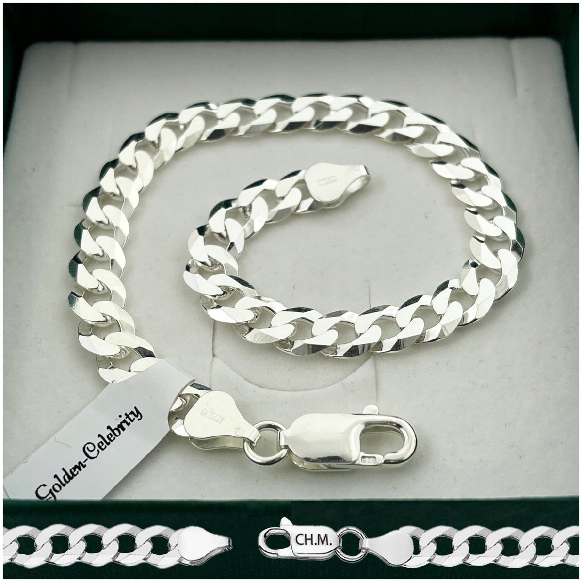 Gruba Srebrna Bransoleta Męska 21Cm/7,5Mm Pancerka Srebro 925 Grawer Gratis