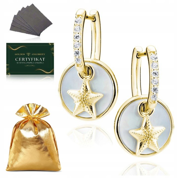 Złote Pozłacane Wiszące Kolczyki Z Gwiazdkami 925/585 Prezent Dla Kobiety