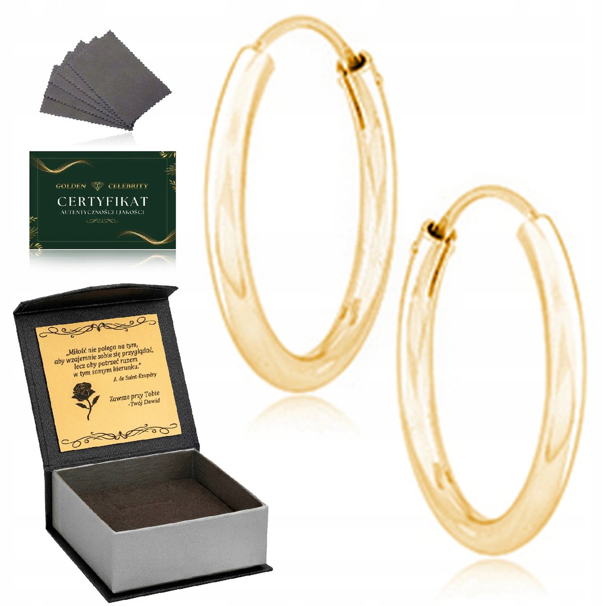 Złote Pozłacane Kolczyki Kółka Koła 2 Cm Prezent Dla Niej, Kobiety 925/585