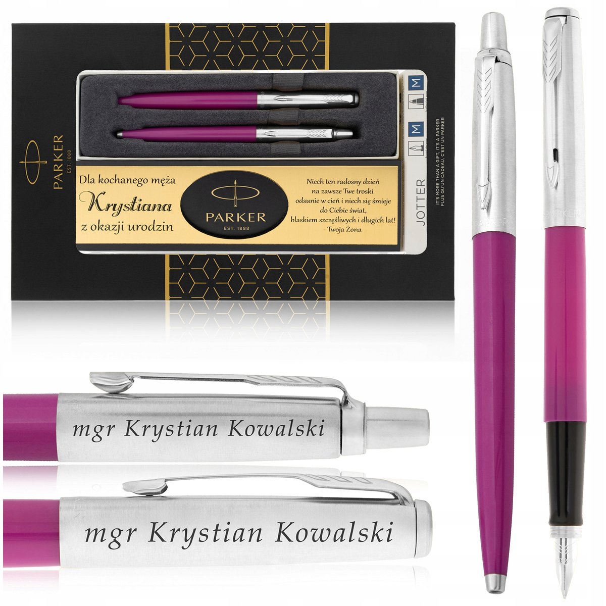 ZESTAW PIORO I DLUGOPIS PARKER JOTTER RÓŻOWY Z GRAWEREM+DEDYKACJA GRATIS