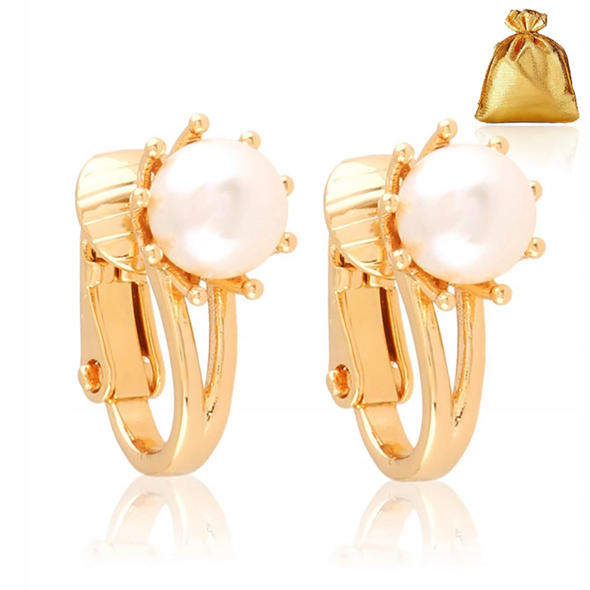 Damskie Złote Pozłacane Kolczyki Ze Stali Chirurgicznej Zapięcie Klips 18K