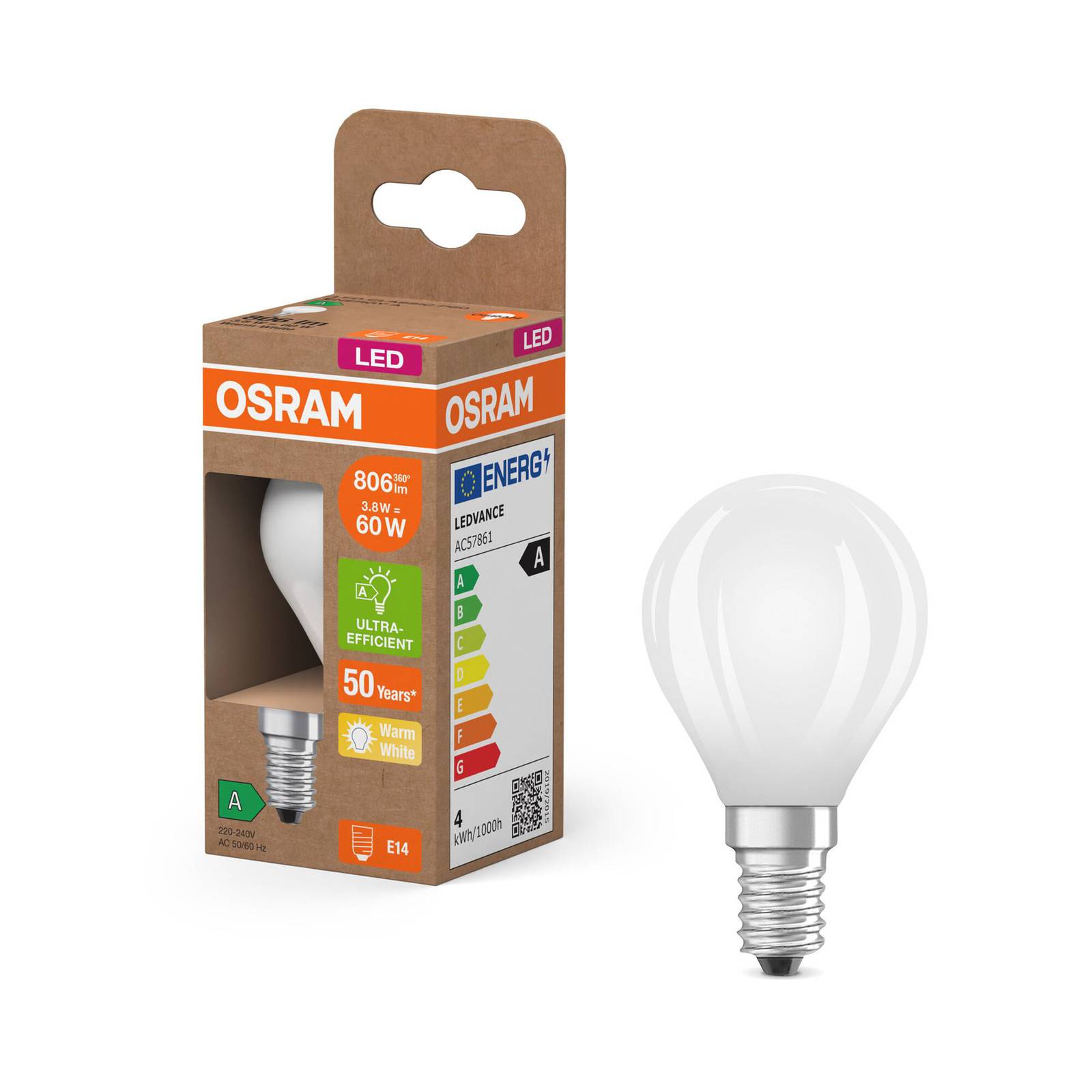 OSRAM żarówka LED kropla mat E14 3,8W 2700K 806lm
