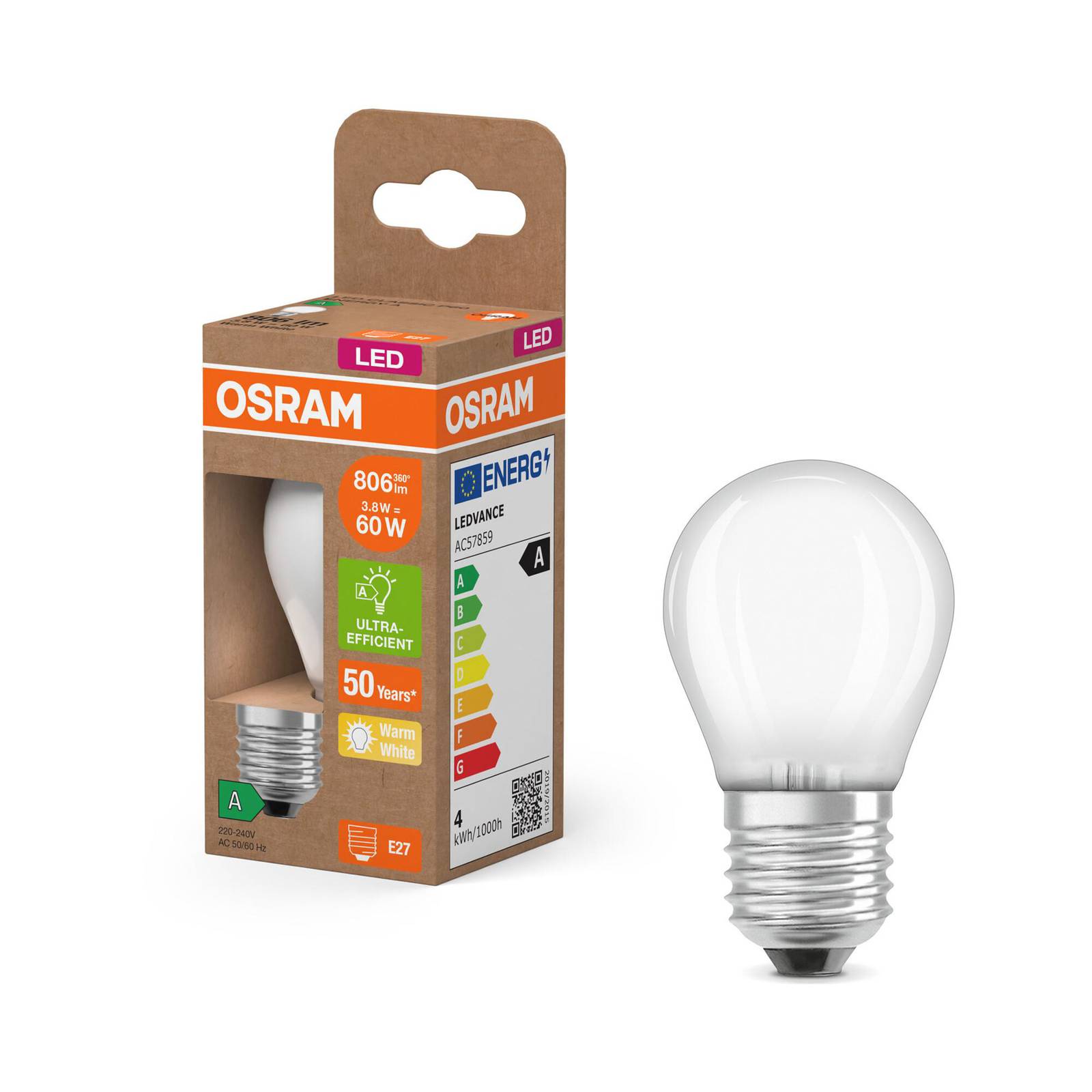 OSRAM żarówka LED kropla mat E27 3,8W 2700K 806lm