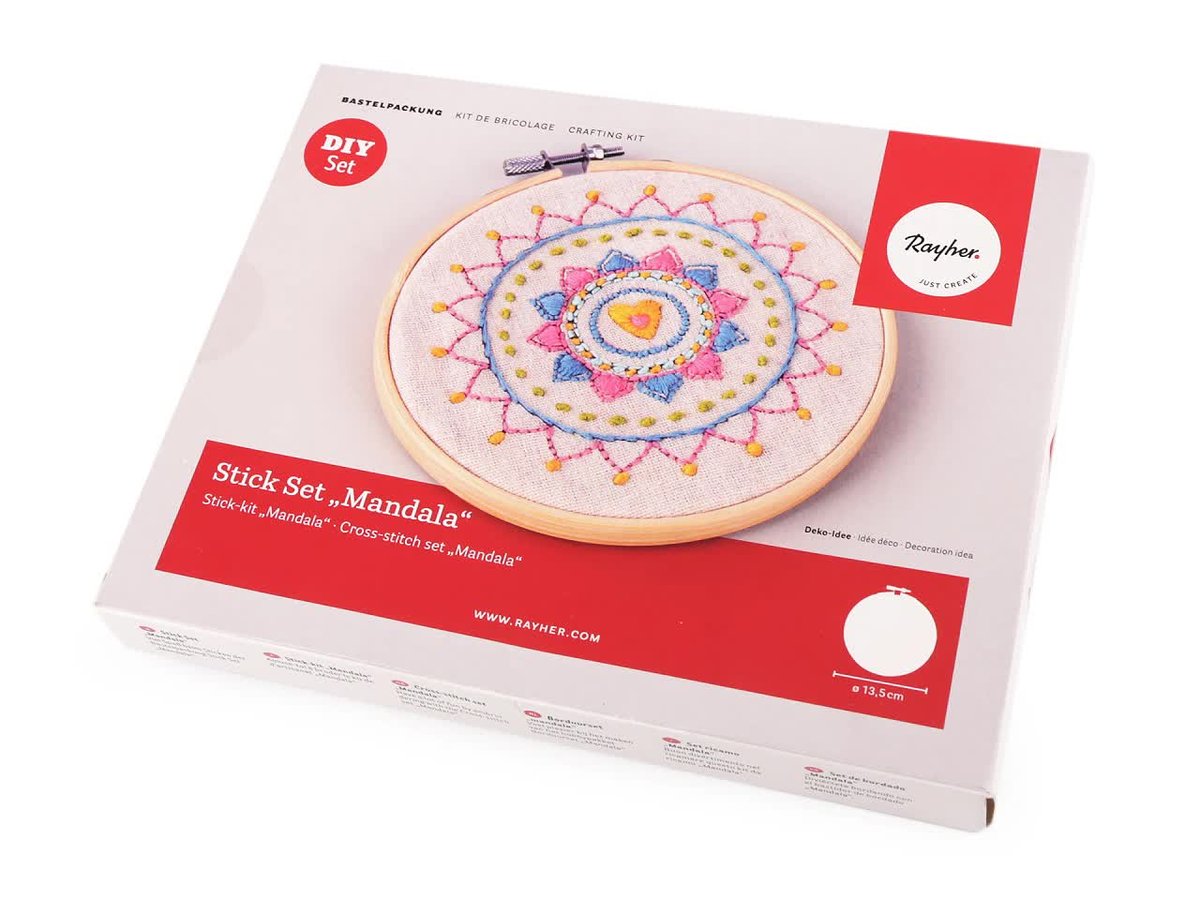 Zestaw Do Haftu Płaskiego Na Płótnie Z Tamborkiem I Muliną - Mandala 19X19
