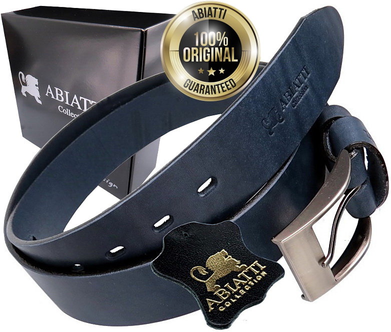 Skórzany Pasek Męski Do Spodni Abiatti Granatowy Szeroki Pas Do Jeansów