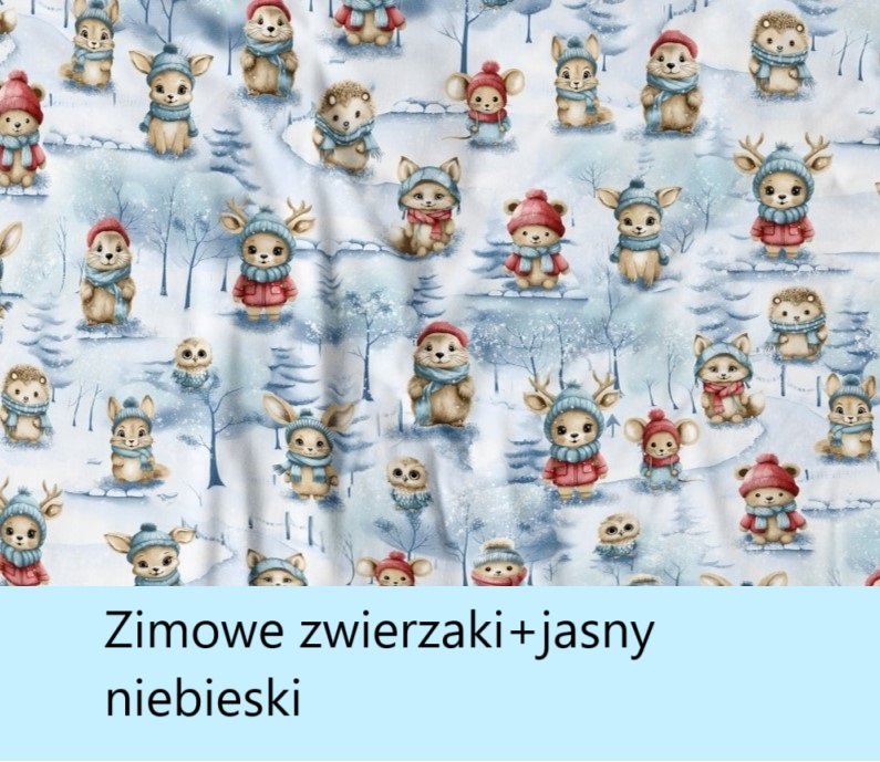 Świąteczna Pościel Do Łóżeczka 135x100 zimowe zwierzaki+ jasny niebieski