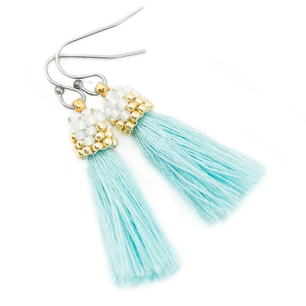 Kolczyki chwosty frędzle małe, błękitne, stal chirurgiczna / JG. Projekt