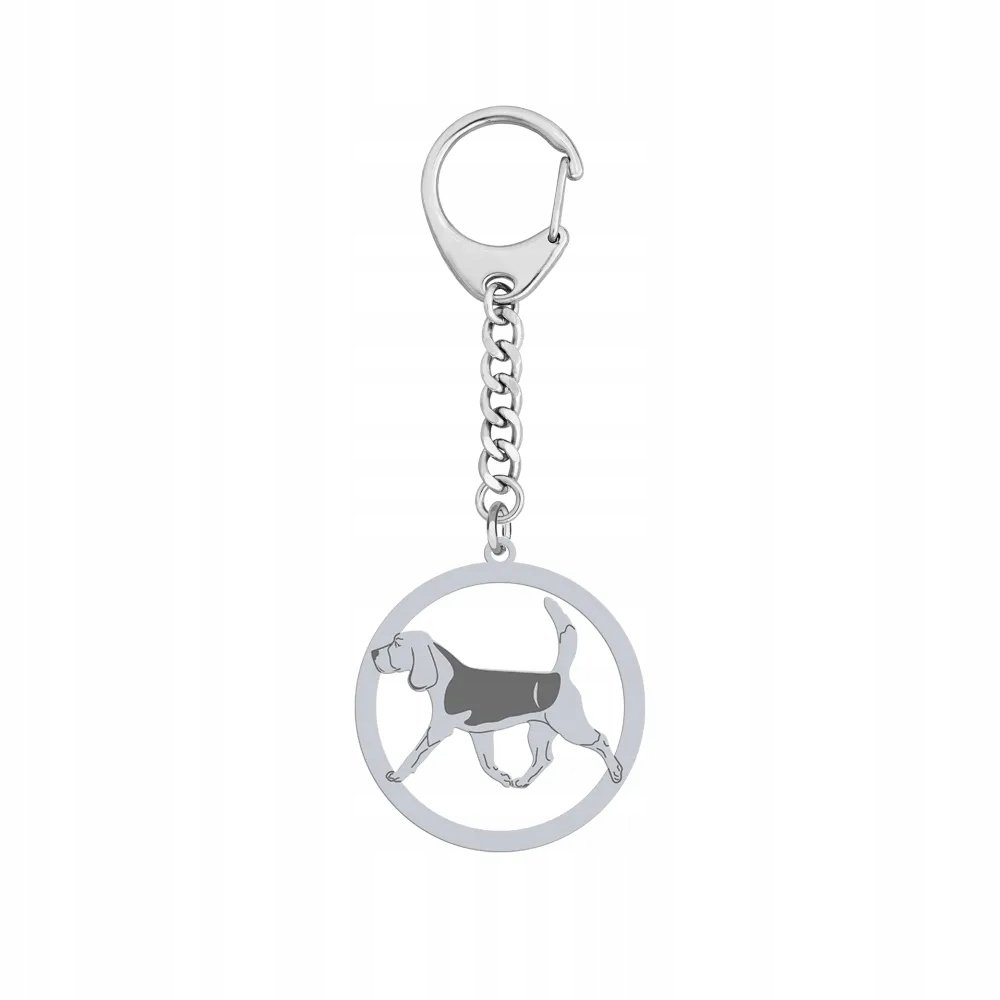 Brelok do kluczy Srebrny z psem Beagle 925 Prezent Biżuteria GRAWER GRATIS