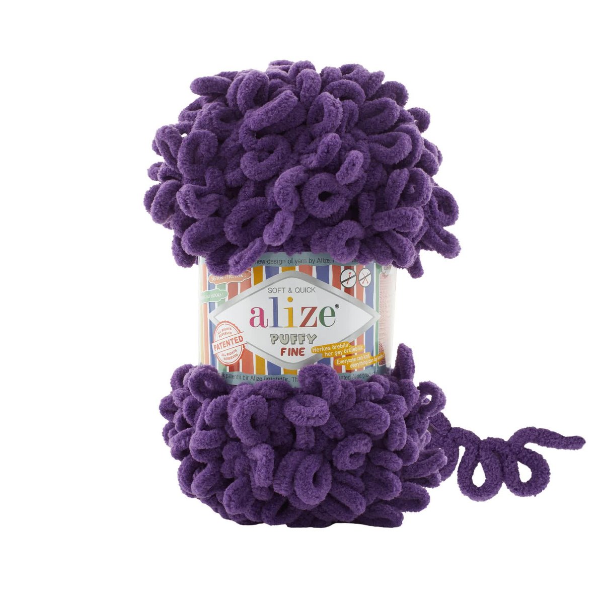 Włóczka dziecięca Alize Puffy Fine nowa nr 44 fioletowa śliwkowa małe oczka