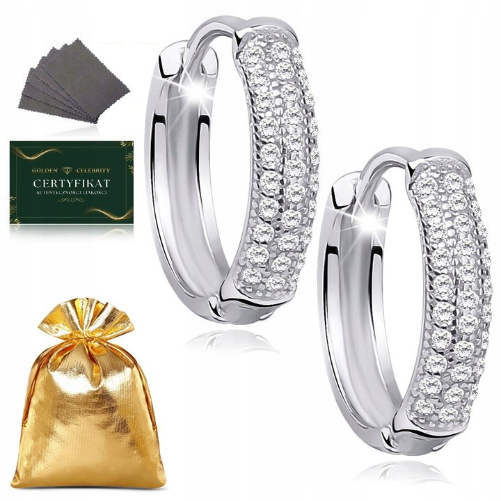 KOLCZYKI SREBRNE KOŁA PR. 925 KÓŁKA Z CYRKONIAMI 1,5 CM PREZENT DLA KOBIETY