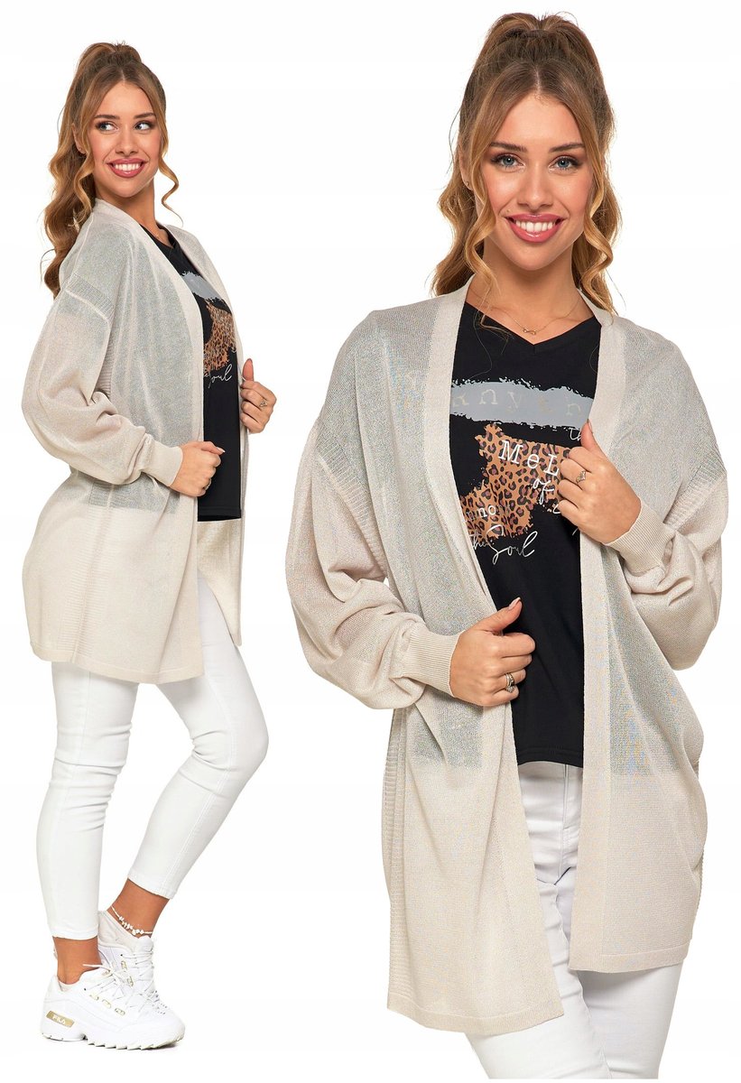 Kardigan Damski Cienki Lekki Sweter Delikatna Narzutka Beżowa MORAJ L/XL