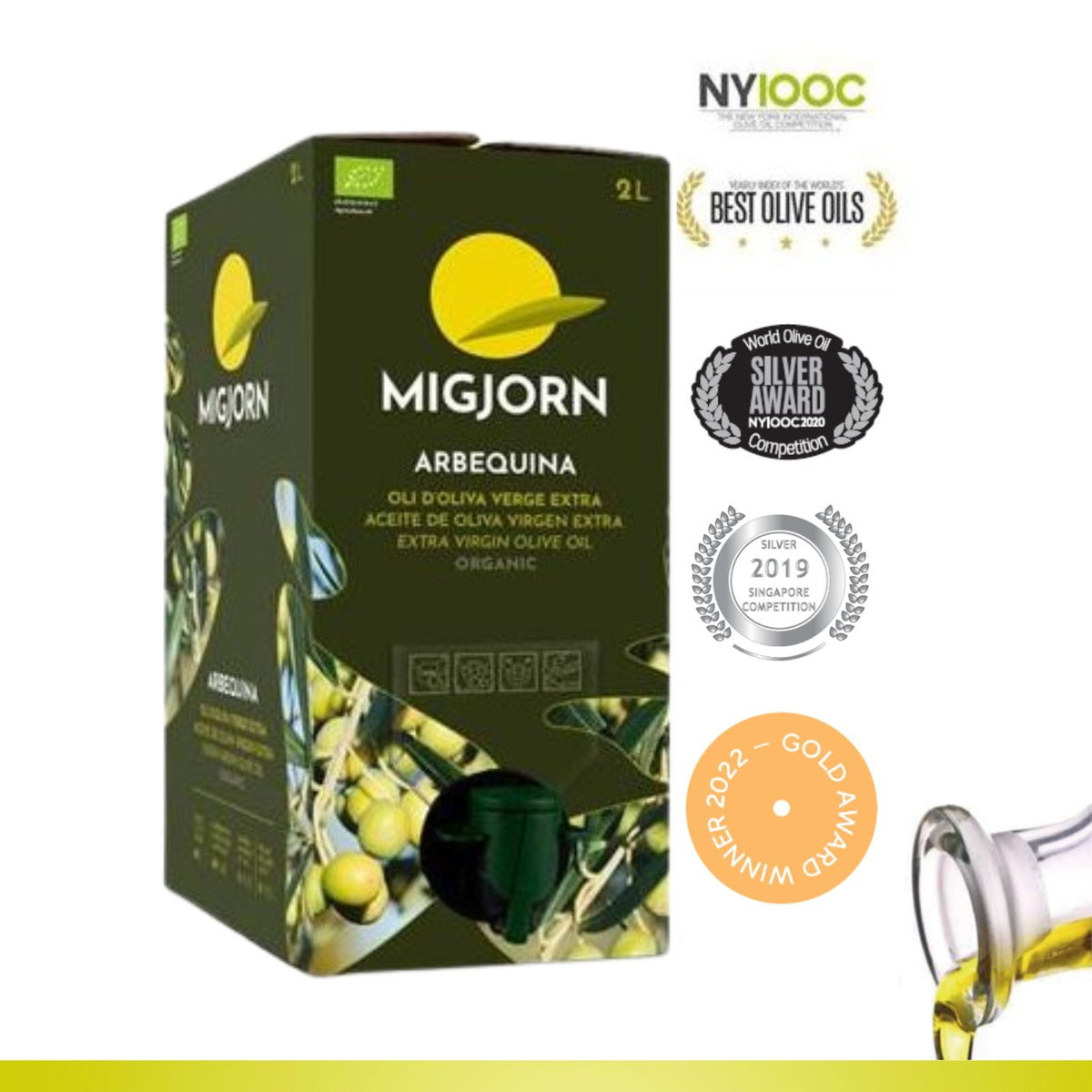 Oliwa hiszpańska Migjorn Arbequina Bag-In-Box z upraw ekologicznych  2 litry