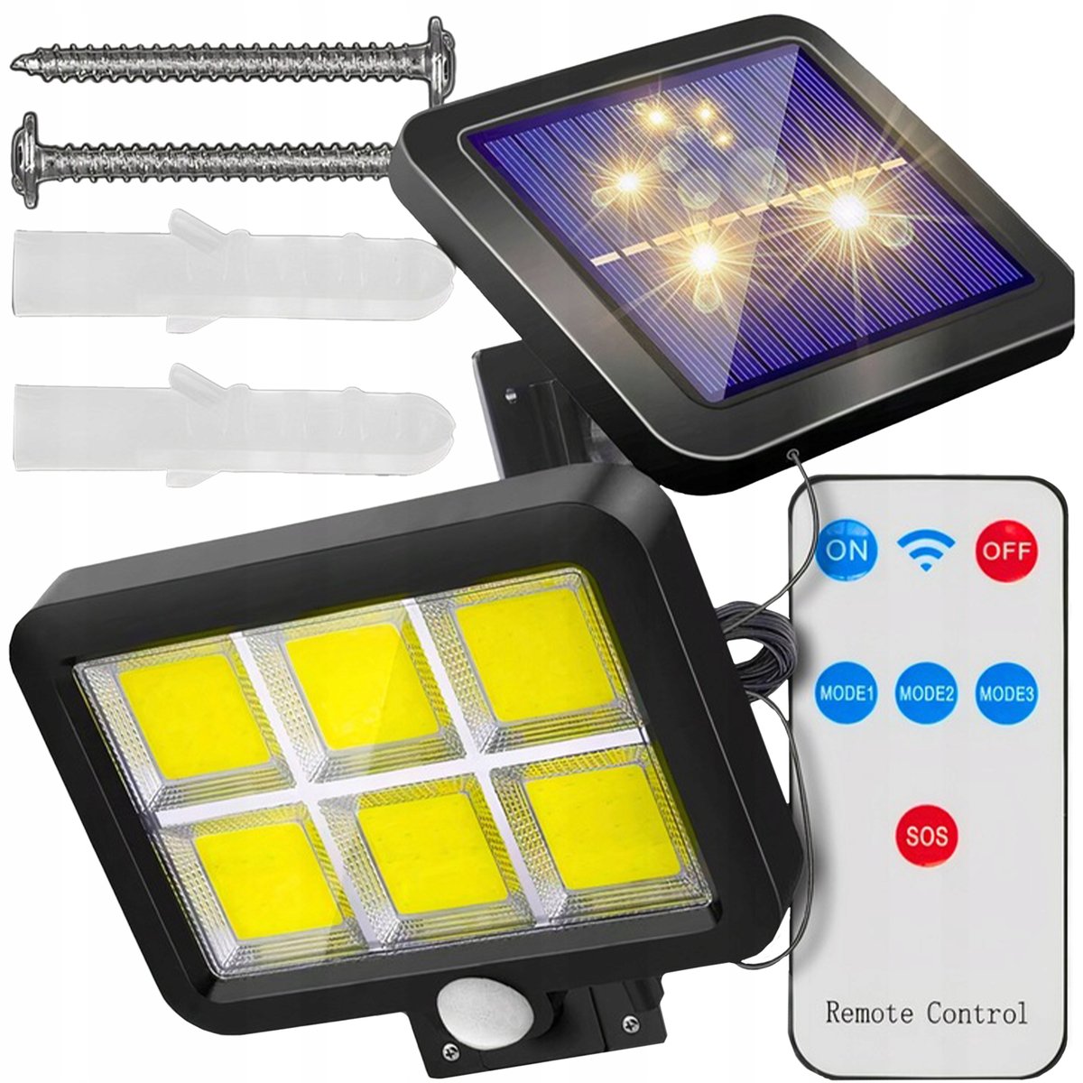 LAMPA SOLARNA Z CZUJNIKIEM RUCHU ZMIERZCHU LED ZEWNĘTRZNA OGRODOWA + PILOT