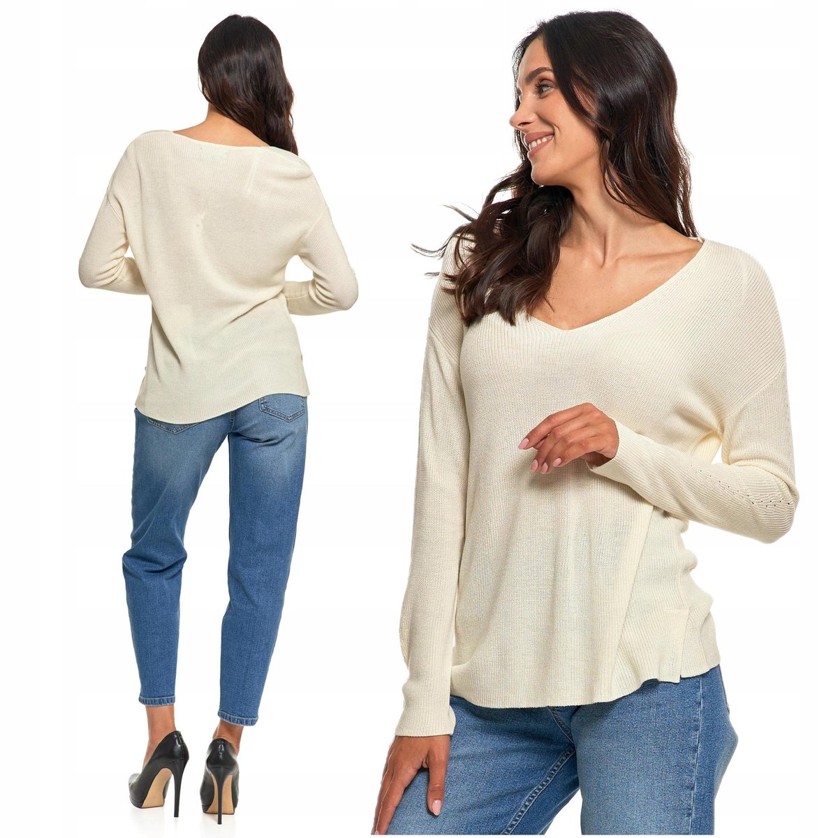 Cienki SWETER DAMSKI Luźny Dzianinowy Wiskoza Elegancki Klasyczny MORAJ 3XL