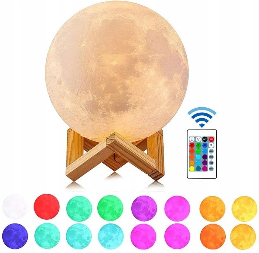 LAMPKA NOCNA 3D Księżyc 48cm MOONLIGHT RGB + pilot stojąca na biurko dla dziecka
