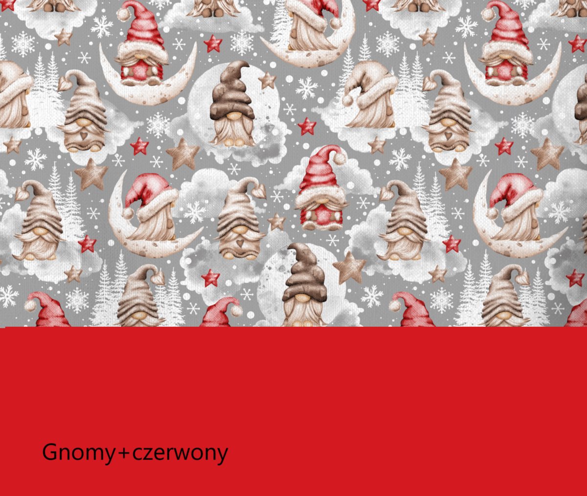 Świąteczna pościel do łóżeczka 120x90 gnomy+czerwony