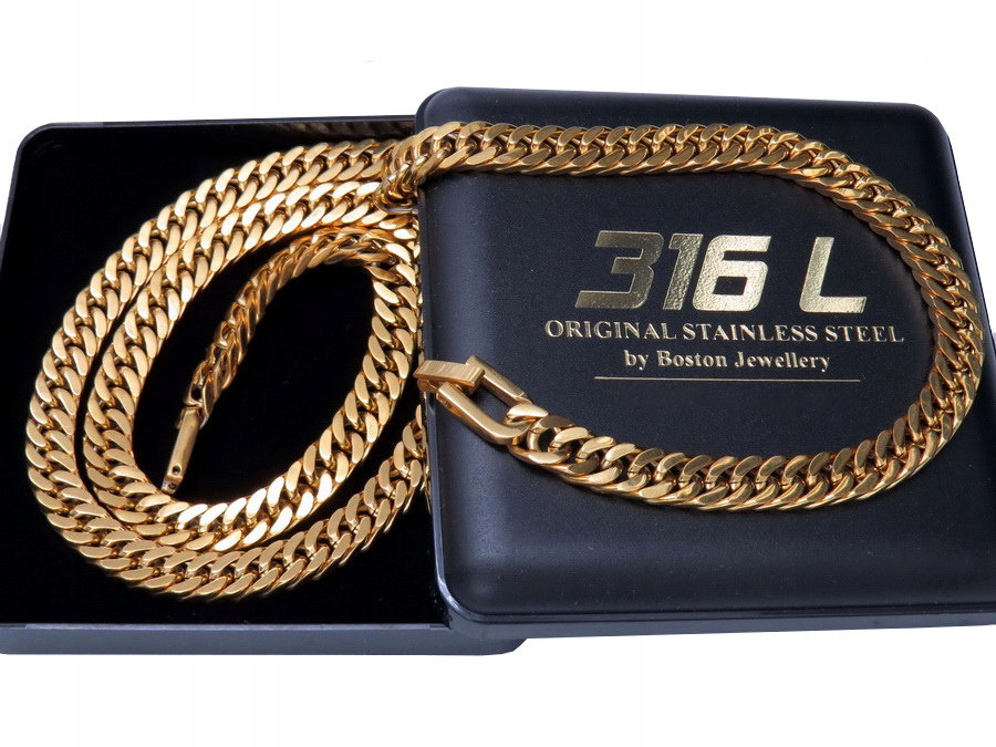 ZŁOTY ŁAŃCUSZEK + BRANSOLETA STAL 316L PANCERKA