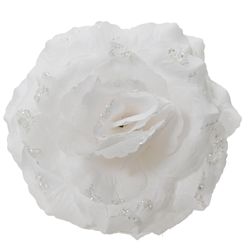 Róża biała na klipsie - H-8,5cm D-14cm
