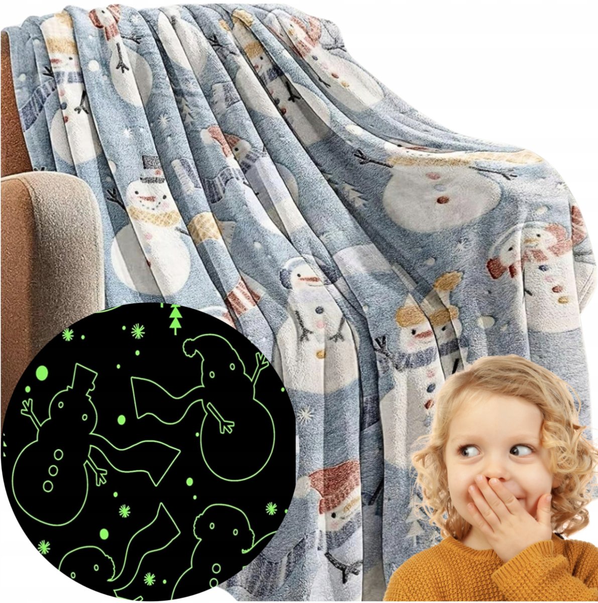 KOC ŚWIĄTECZNY PLED ŚWIECĄCY W CIEMNOŚCI CIEPŁY NARZUTA NA ŁÓŻKO 150X200 CM