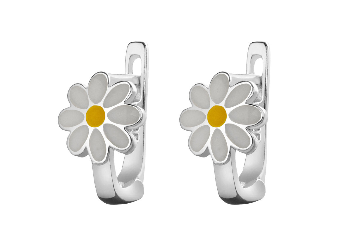 SREBRNE BARDZO SUBTELNE KOLCZYKI KWIATKI STOKROTKI EMALIOWANE