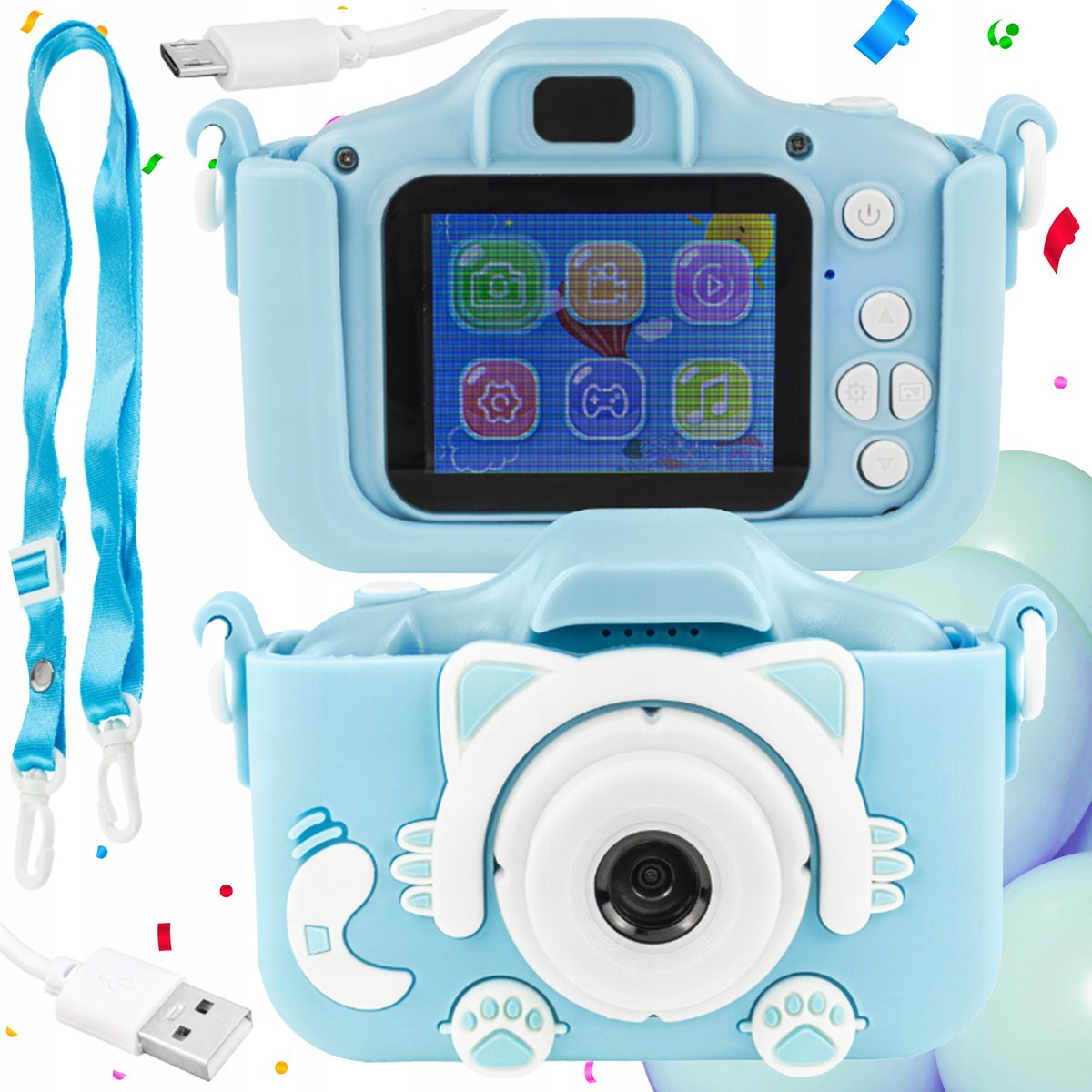 APARAT CYFROWY DLA DZIECI Dziecka Fotograficzny NIEBIESKI KOTEK +KARTA 32GB