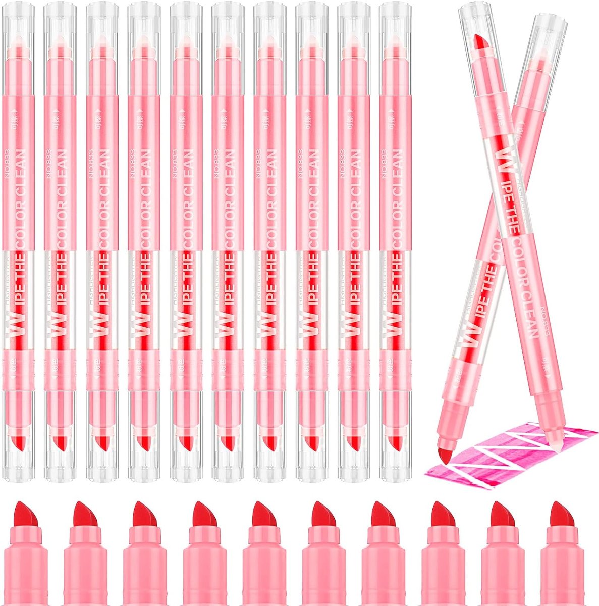 10x ZAKREŚLACZ Z GUMKĄ WYMAZYWALNY ŚCIERALNY RÓŻOWY