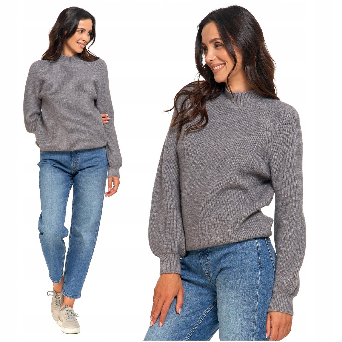 SWETER DAMSKI Luźny Miękka Dzianina Modny Kobiecy Pół Golf MORAJ 3XL