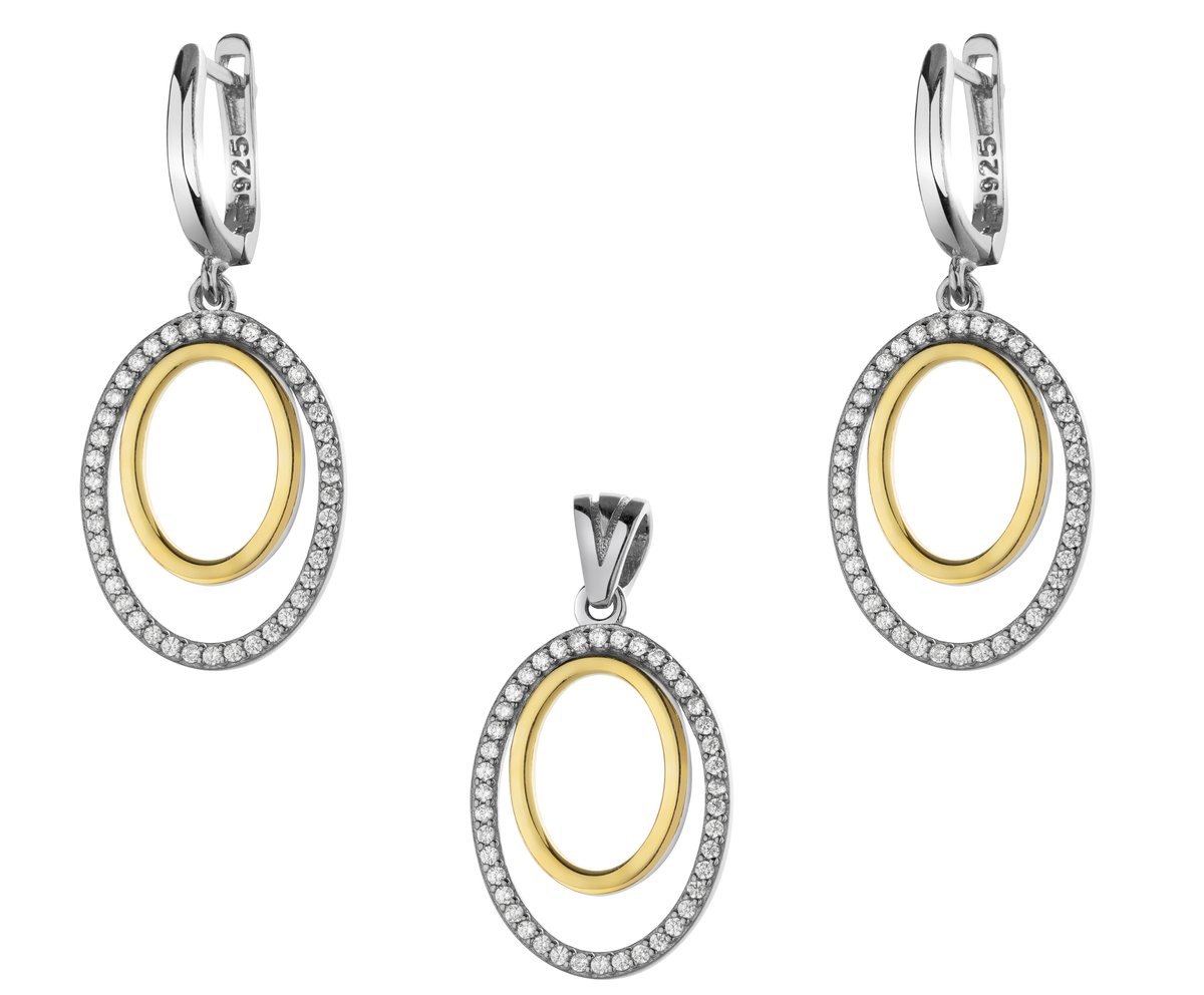 KOMPLET ELEGANCKIEJ ZŁOCONEJ BIŻUTERII BAL ŚLUB