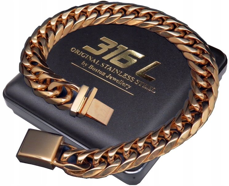 GRUBA ZŁOTA BRANSOLETA MĘSKA STAL CHIRURGICZNA