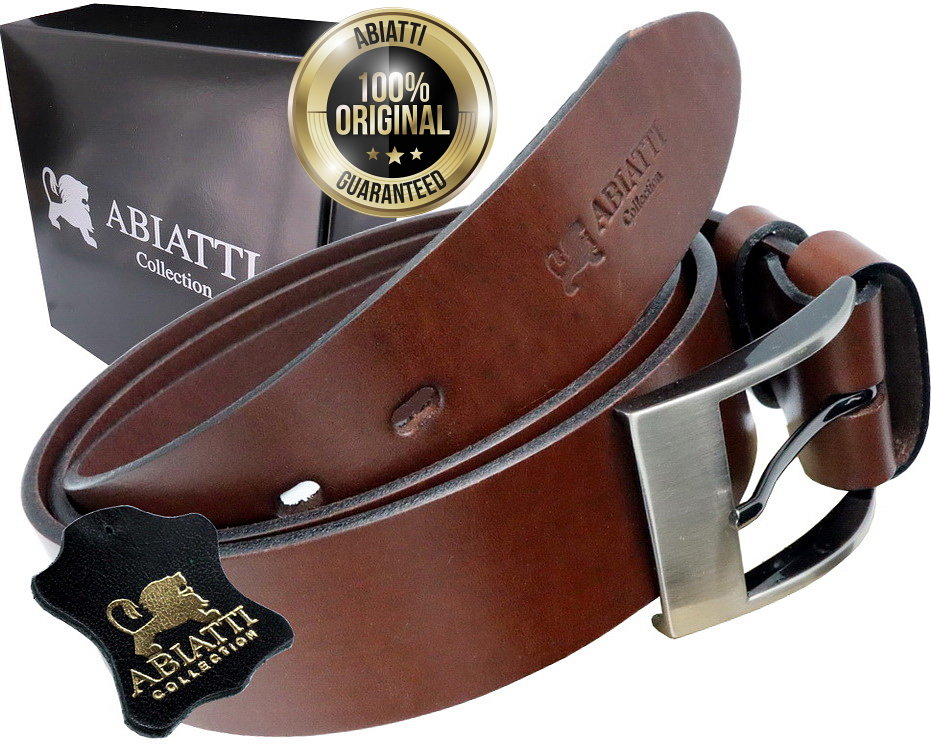 Brązowy Pasek Skórzany Męski Do Jeansów Szeroki Pas Abiatti Gruba Skóra