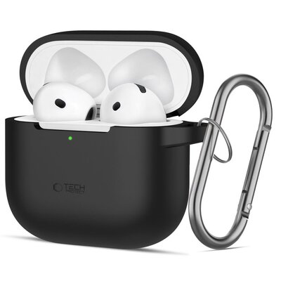 Etui na słuchawki TECH-PROTECT Silicone Hook do Apple Airpods 4 Czarny